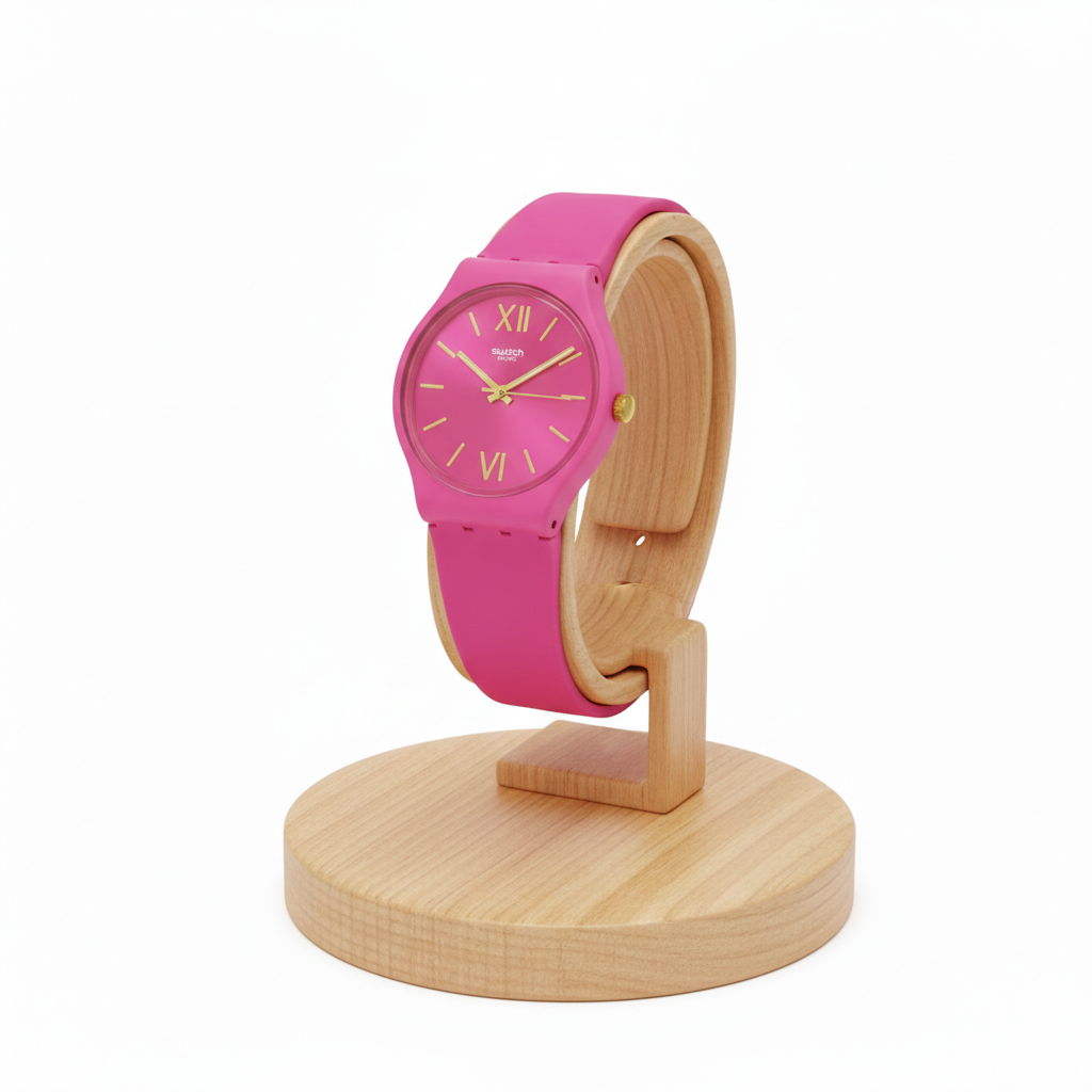 Montre Swatch Rose Élégante avec Détails Dorés