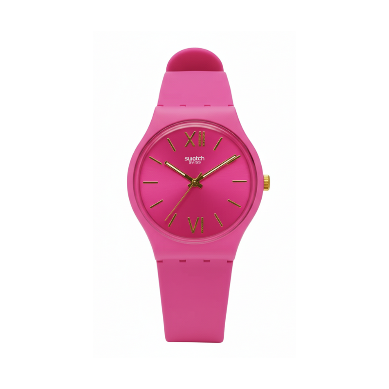 Montre Swatch Rose Élégante avec Détails Dorés